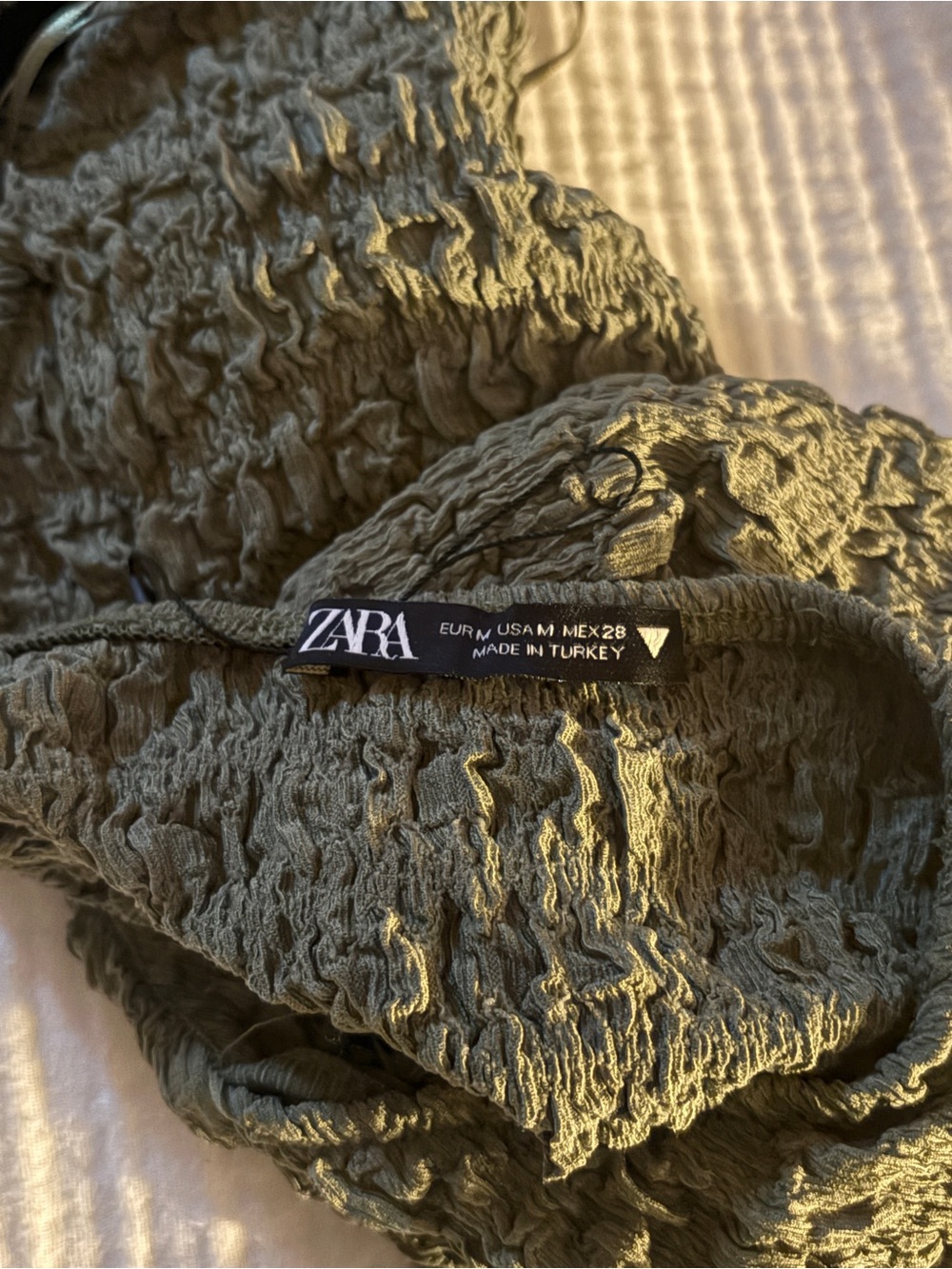 Zara Olive Green Textured Halter Neck Open Back
